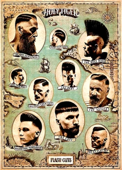 Homens de negócios Barba Curta Penteado Nostalgia Retrô Papel Kraft Cartaz Tabuleta Adesivo de Parede Arte de Parede Loja de Barbeiro de Decoração de Casa de U