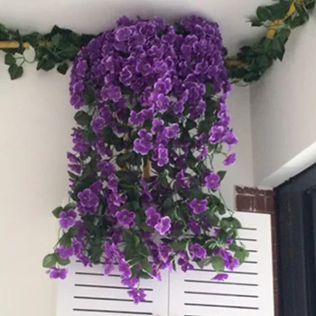Artificial Ivy Com Flor, Coroa De Flores Simulado Violeta Chlorophytum Pendurado Na Parede De Casa Jardins, Decoração De Festa De Casamento