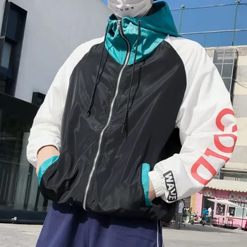 Colcha De Retalhos Casaco Homens 2021 Harajuku Letra Impressa Hip Hop Casaco Com Capuz Zipado Solta Track Jacket Homens Coreano Esporte Masculino Casacos