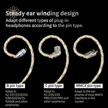 KZ Fones de ouvido de Ouro Prata Misto banhado a Atualização cabo de Fone de ouvido fio para ZS10 Pro ZSN AS10 AS06 ZST ZSN Pro BA10 ES4 ZSX C12