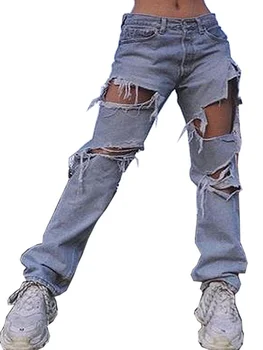 Traf za mulheres Jeans calças jeans para mulheres de calças de roupas 2021 superior de cintura Alta Jean Streetwearwith buraco clube nocturno