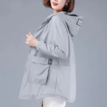 2021 Nova Moda Blusão de Mulheres Jaqueta de proteção solar Casaco de Manga Longa com Capuz Fina Jaquetas Femininas Roupas Plus Size 5XL