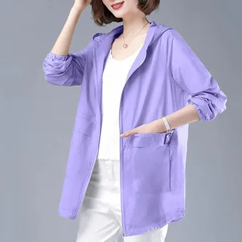 2021 Nova Moda Blusão de Mulheres Jaqueta de proteção solar Casaco de Manga Longa com Capuz Fina Jaquetas Femininas Roupas Plus Size 5XL