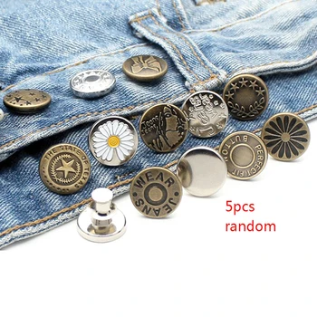 5pcs Alfinetes de Costura Botões Ajustáveis Desmontagem Retrátil Jeans de Cintura Botão de Metal Expandido Fivelas de Calça de Cintura Expansor