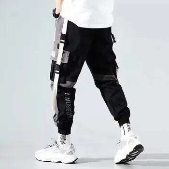 Moda De Carga De Mens Calças De Retalhos Bolso Do Hip Hop Calças De Streetwear Ganhos De Corredores De Harajuku Algemado Calças Para Homens