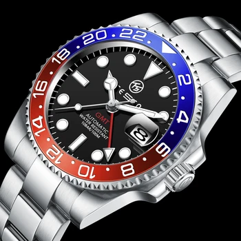 TESEN DESIGN 2021 GMT dos Homens Relógios Mecânicos Homens de alto Luxo da Marca Mecânico Automático Aço Inoxidável 316L com o Relógio à prova d'água
