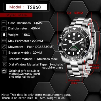TESEN DESIGN 2021 GMT dos Homens Relógios Mecânicos Homens de alto Luxo da Marca Mecânico Automático Aço Inoxidável 316L com o Relógio à prova d'água