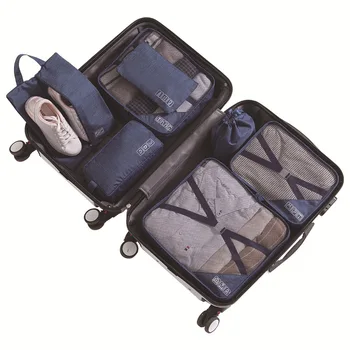 7Pcs/Set Bagagem de Embalagem de Viagem, Organizador de Roupas de Armazenamento de Sacos Impermeáveis, Saco de Malha Na Bolsa a Embalagem do Cubo Saco de Viagem com Acessórios