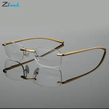 Zilead Óculos de grau Retro sem aro Inteligente Progressiva Leitura de Óculos de Armação de Metal Presbiopia Óculos de Dioptria+1 a +4