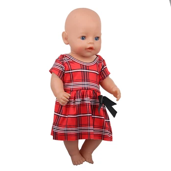 2021 Vermelho Novo Lattice Bowknot Vestido de Desgaste Ajuste 43cm Bebê recém-Nascido de boneca,de 18 Polegadas de Roupas de Boneca Acessórios