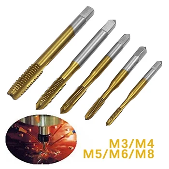 HSS Titânio Máquina Mão Direita Toque Broca 3 Flauta M3 M4 M5 M6 M8 Espiral Ponto de Thread Plug Lidar com Torneiras Conjunto de matrizes