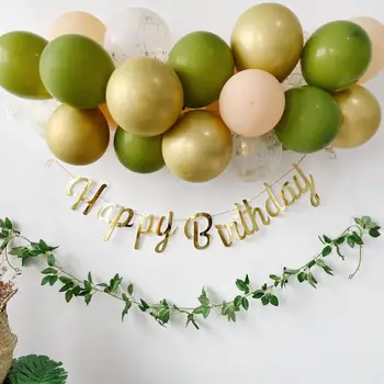 1 Conjunto De Feliz Aniversário Balão Cadeia Retro Verde Rosa Azul Garland Metalizado Ouro Balões Para Casa De Festa De Casamento Decorações De Suprimentos