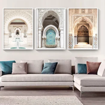 Marrocos Árabe Porta Arquitetura Tela De Pintura Turismo Muçulmano Nórdicos Poster Retro Impressão Islâmica Arte De Parede Foto De Decoração De Casa