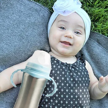8oz Bebê Garrafa com Palha Copa Tampa Chupeta Integrada de Aço Inoxidável Bebê Vácuo Copo Com Alça Recém-nascido Dom Copo de vidro de Segurança