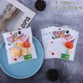 100pcs Doces de Halloween Sacos de Bastão de Abóbora Crânio Plástico Auto-Adesivo Cookie Embalagem Saco Festa de Halloween Decoração Presente