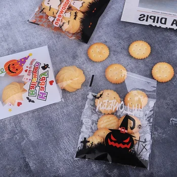 100pcs Doces de Halloween Sacos de Bastão de Abóbora Crânio Plástico Auto-Adesivo Cookie Embalagem Saco Festa de Halloween Decoração Presente