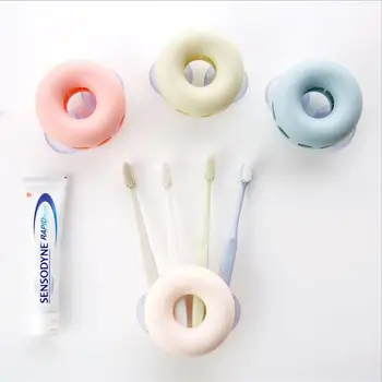 Casa de banho de Plástico Redonda Soco livre de ventosa Suporte da Escova de dentes na Parede Porosa de Dente, Copo de Cosméticos Cozinha de Ferramentas de Armazenamento