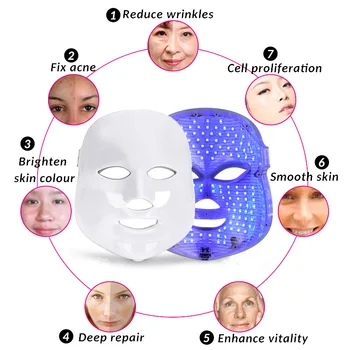 LED Máscara Facial de 7 Cores de Beleza, Cuidados com a Pele Rejuvenescimento do Enrugamento Remoção da Acne do Rosto Terapia de Clareamento Aperte Luz Spa Instrumento