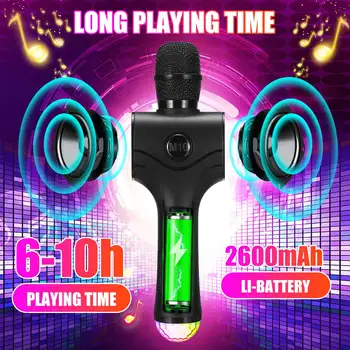 Bluetooth portátil com Microfone sem Fio, Karaoke Microfone Pro hi-fi de alto-Falante Longo período de Reprodução EQ design de chip com cor de Luzes da Fase de