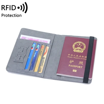 Mulheres Homens RFID Vintage Negócios Passaporte Cobre Titular Multi-Função de IDENTIFICAÇÃO do Cartão do Banco de Couro do PLUTÔNIO da Carteira Caso de Acessórios de Viagem