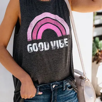 Sem mangas das Mulheres T-Shirt Boas Vibrações parte Superior do Tanque de Verão Feminino 2021 T-Shirt Básica Casual O Pescoço 