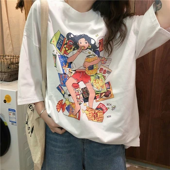 Oversize De Manga Curta T-Shirts Mulheres Cartoon Impressão De Verão Streetwear Harajuku Coreano De Moda Feminina De Roupas Largas 2021 Tendência