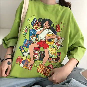 Oversize De Manga Curta T-Shirts Mulheres Cartoon Impressão De Verão Streetwear Harajuku Coreano De Moda Feminina De Roupas Largas 2021 Tendência