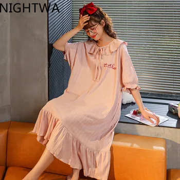 Hwanan Coreano Pijamas Mulheres De Verão Camisolas Meninas Princesa Vestido De Noite De Algodão Nightdress Mangas Curtas Plus Size, Casa, Roupas