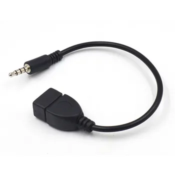 Macho de Áudio AUX para USB Tipo A Fêmea OTG Conversor Adaptador Preto 3,5 mm 20cm Portátil Universal Conveniente Cabo Para Carro NOS