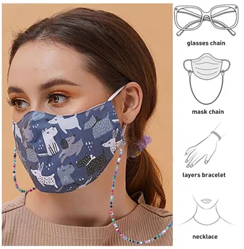 Donarsei Crystal Fashion Máscara de Cadeias de Titular Para as Mulheres Anti-lost Geométricas Máscara facial Corda de Óculos de sol Coloridos Colar Longo
