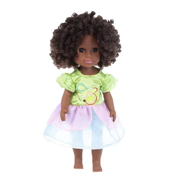 Preto negro da África do bebê bonito cacheado preto 35 cm de vinil brinquedo do bebê menina Africana menina negra realistas L4