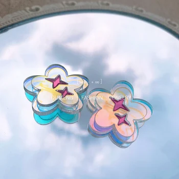 2021 coreano Bonito Acrílico Transparente reflexo Colorido Brilhante Flor Estrela de Brincos Para as Meninas Delicadas Diário usar Jóias