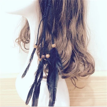 Bonito faixas na cabeça acessórios de praia boêmio de Esferas de penas headband trançado de cabelo para as mulheres garota hairband ornamentos