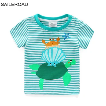 SAILEROAD Applique Aves Sinalizadores de Algodão de Criança Roupas de Bebê Meninas Tops Tees Crianças Stripe T-shirts