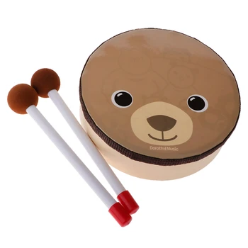 Desenho animado do Urso Padrão de Tambor de Brinquedo do Musical do Instrumento de Percussão com baquetas, Alça para Crianças