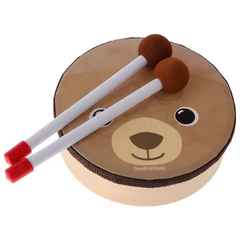 Desenho animado do Urso Padrão de Tambor de Brinquedo do Musical do Instrumento de Percussão com baquetas, Alça para Crianças