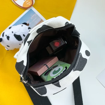 INS Moda, Mulher Vaca Imprimir Pequenos Crossbody Sacos de 2020 Multi-Bolsos Messenger Bag duplo Feminino de Lona, Saco de Ombro Diário Saco de Viagem