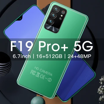Versão Global F19 Pro+ Samsug Android 10.0 16GB 512GB de 6,7 Polegadas 5G MTK6989 6000mAh Smartphone Dual SIM Cartão de Telefone Celular GPS WiFi