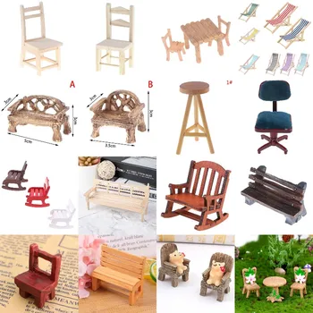 DIY Vintage Garden Park Cadeiras Cadeira de Praia em Miniatura de Madeira Sofá de Casa de bonecas, Miniaturas Brinquedos Bonecas Acessórios Móveis de Brinquedo