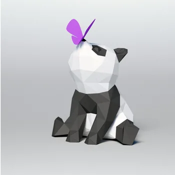 Diy Kit Bebê Panda, Tocando com a Borboleta de Papel em 3D Modelo Diy de Artesanato Estátua Escultura Papercraft Decoração da Mesa de Decoração de Casa