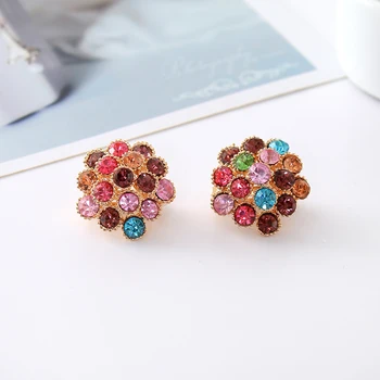 7 de flores coloridas cesta de ouvido, clip de moda rosa de ouro cz casamento brincos de presente de luxo jóias