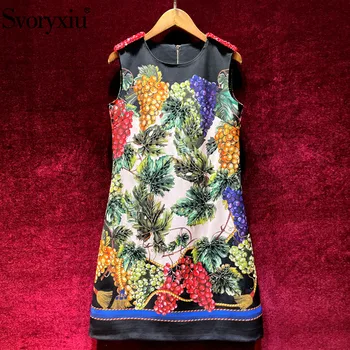 Svoryxiu 2021 Designer de Moda de Verão de Uva de Impressão Tanque de Curto Vestido das Mulheres de Cristal de Alta Qualidade de Diamante de Uma Linha de Mini Vestidos