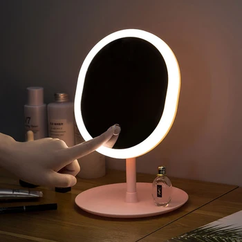 Diodo emissor de Luz do Espelho de Maquilhagem Armazenamento LED Rosto Espelho Toque Ajustável Dimmer Led USB Espelho de maquilhagem Tabela Secretária Espelho de maquilhagem