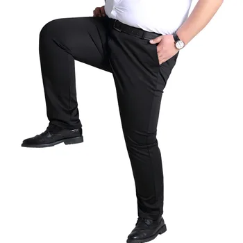 Primavera Casualwear Leve Plus Size 50 52 Calças De Cintura Alta Em Linha Reta De Alta Qualidade Algodão Homens Bussiness Calças Para Homens