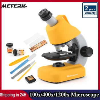 Meterk 100x/400x/1200x LED Refinados Instrumentos Científicos Conjunto Brinquedo para crianças, Crianças Microscópio de Alta Resolução do Microscópio