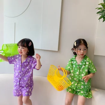 2021 Verão Novas Crianças acordo com Meninos e Meninas de Algodão de Manga Curta com Shorts Floral de Algodão, Terno de Crianças T-shirt da Moda Conjuntos