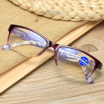 Óculos de leitura de Mulheres Anti-Luz azul com Presbiopia Óculos de Proteção contra Radiação Portáteis Ultraleves, Óculos de Dioptria +1.0 A 4.0