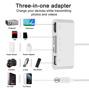 5 em 1 Adaptador OTG 2K 1080P AV Digital SD/TF Leitor de Cartão de Interface Compatível com HDMI Adaptador para iPhone/iPad iOS 10 Acima