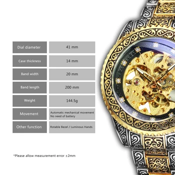 VENCEDOR Ouro Esqueleto Relógio Mecânico dos Homens Automática Vintage Moda reais Gravado Automático de Pulso Relógios de Marca Top de Cristal de Luxo
