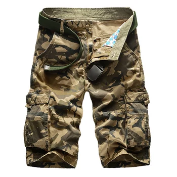 Homens Shorts de Carga de Verão Fino Solto Multi-Bolsos Casual Camuflagem Cortada Calças para Caming Pesca JL